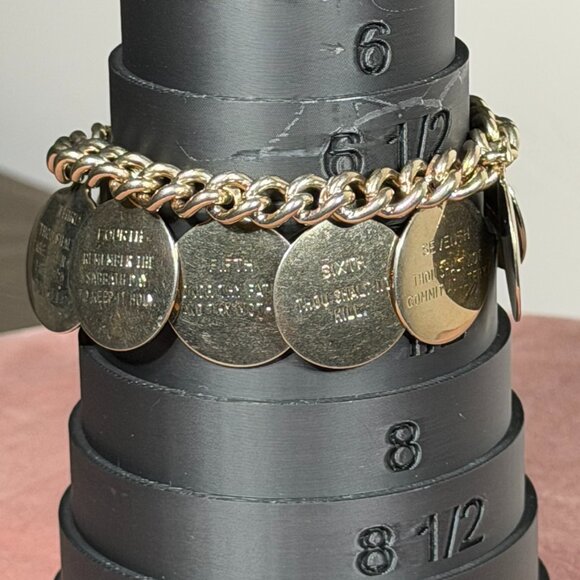 Vintage 1960s Gold Tone Ten Commandments Charm Bracelet - Picture 11 of 14
